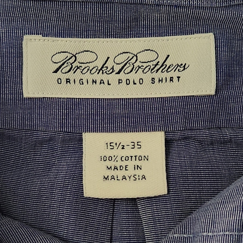 Brooks Brothers Dress Shirt Mens 15.5 35 Blue White Stripe Button Up Long Sleeve - Picture 5 of 10